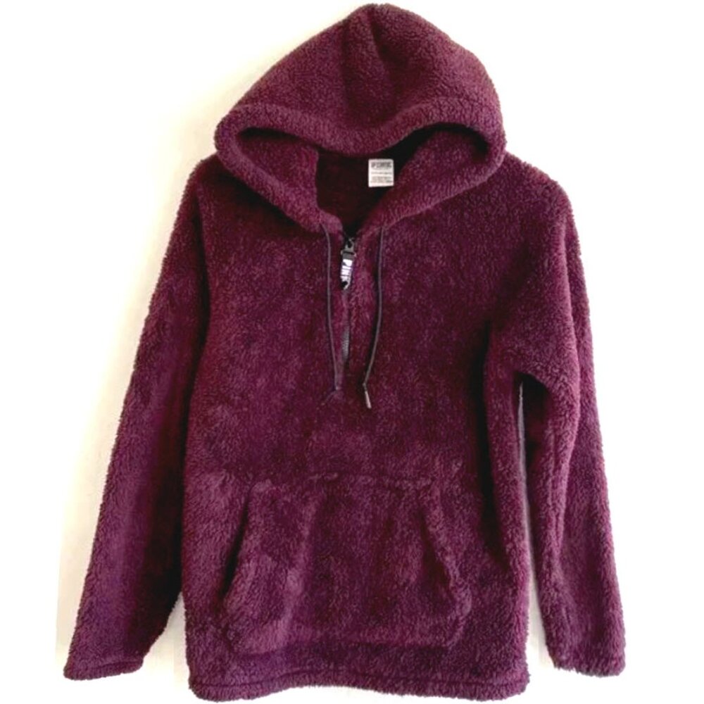 PINK Victoria's Secret Sherpa Fleece Half Zip Hoodie Pullover